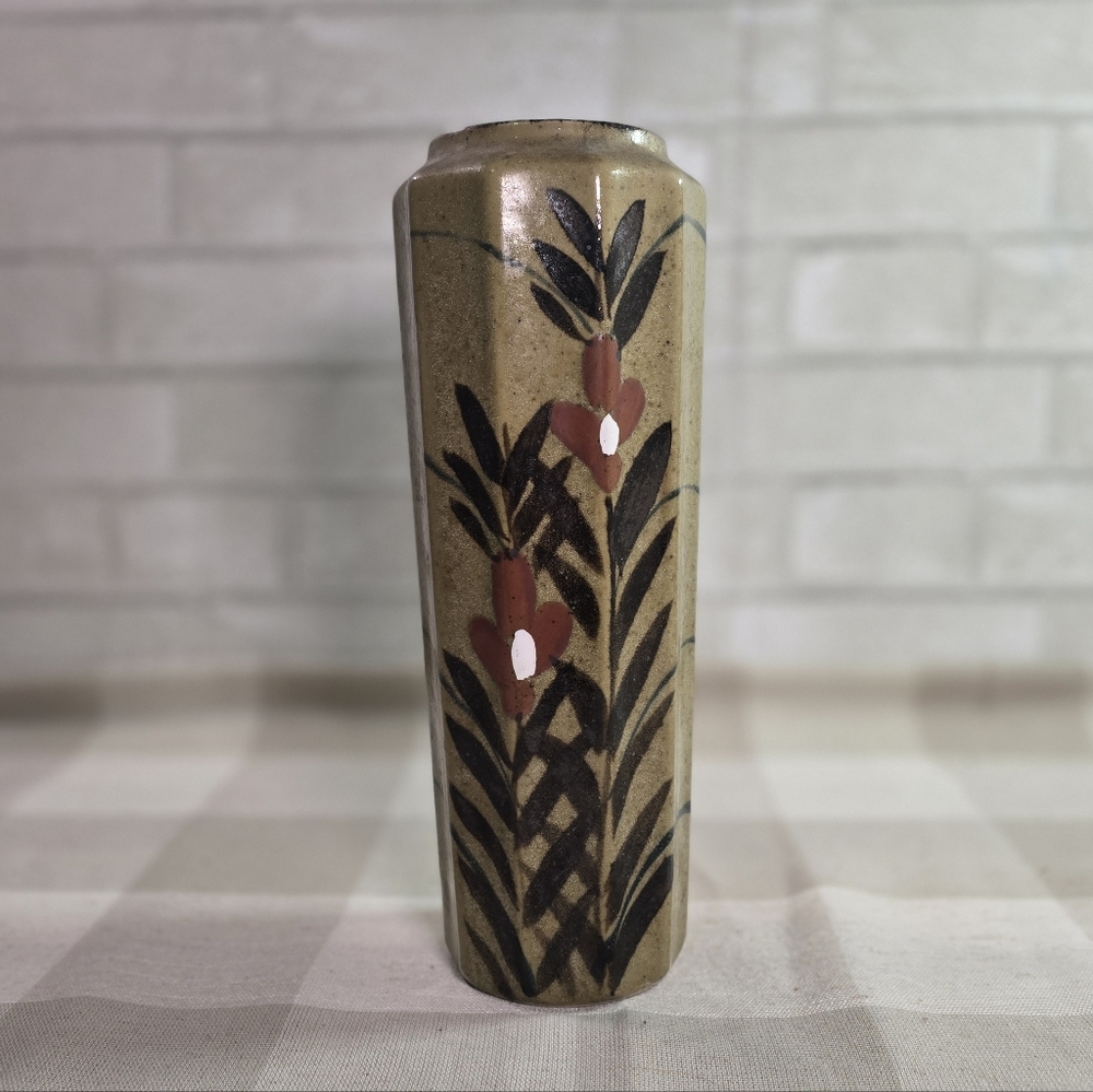 Vintage Mid Centry Modern MCM Large 12" Ceramic Floral Vase Neutral Tones